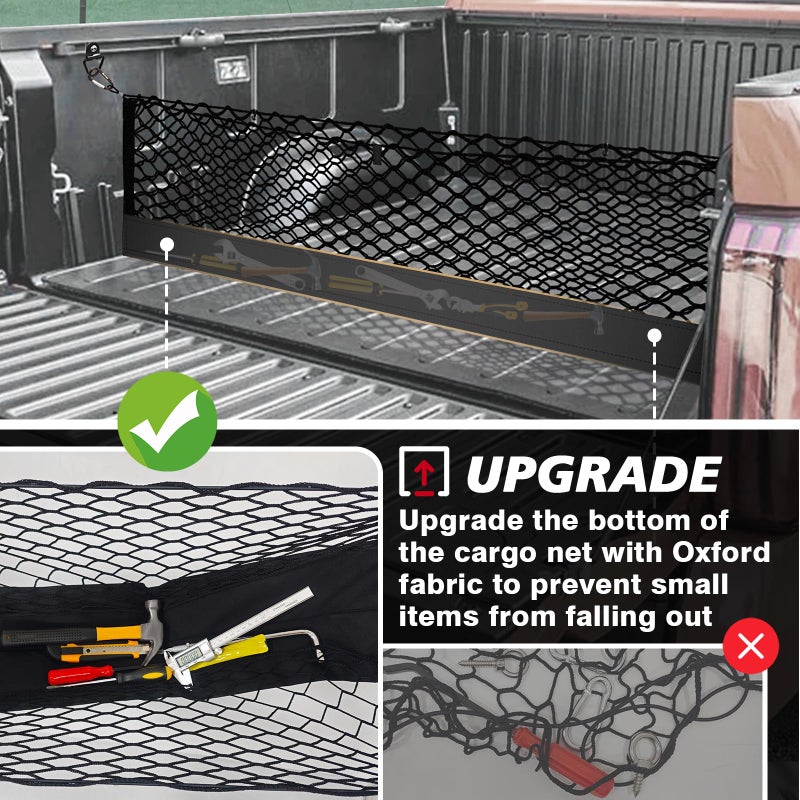 Muslogy Truck Bed Cargo Net Compatible with Toyota Tundra 2007-2024 2025 Accessories Storage Organizer Pickup Truck Bed Envelope Style Cargo Net with Heavy Duty Carabiners - Image 5